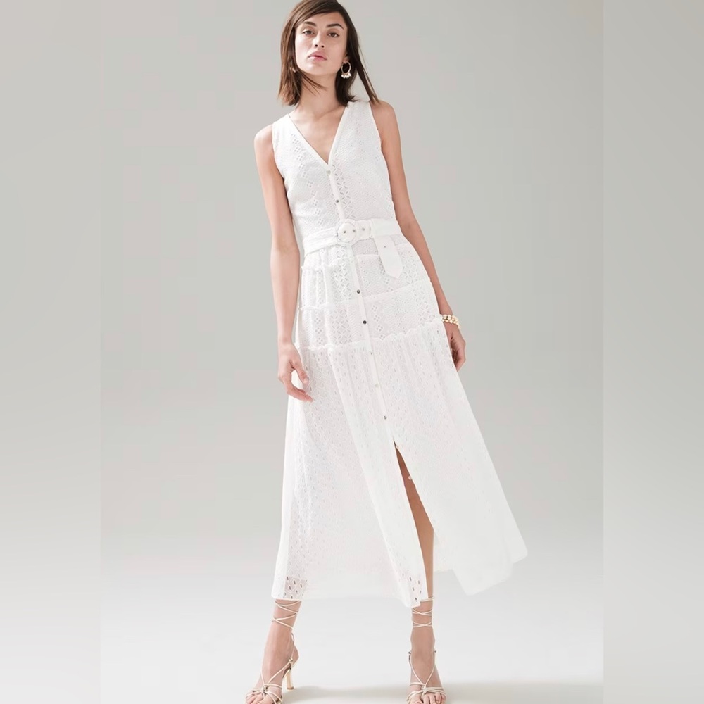White House Black Market Petite White Eyelet Midi Shirtdress